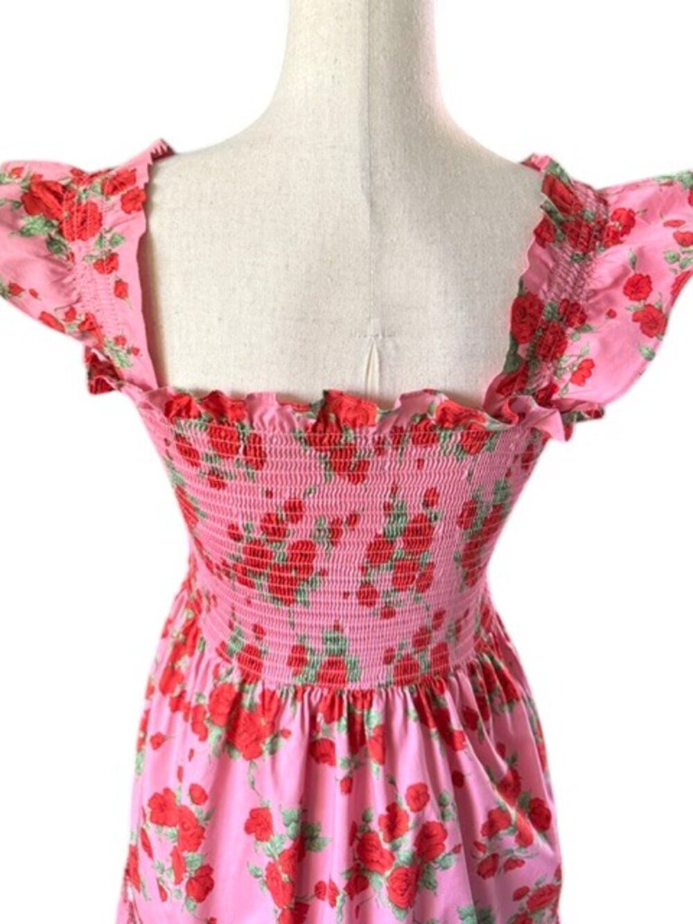 Code X Mode Pink Floral Rose Smocked Ruffle Mini Dress. It features a bright pin - Picture 12 of 15
